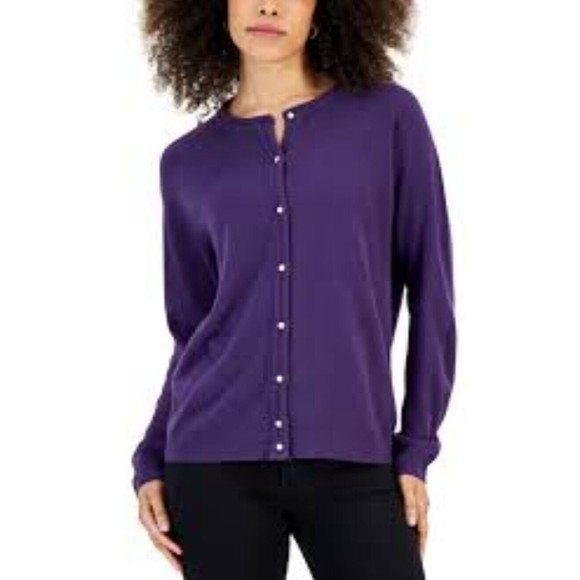 Karen Scott Womens Cotton Lace Hem Top Purple Size Small main image 1